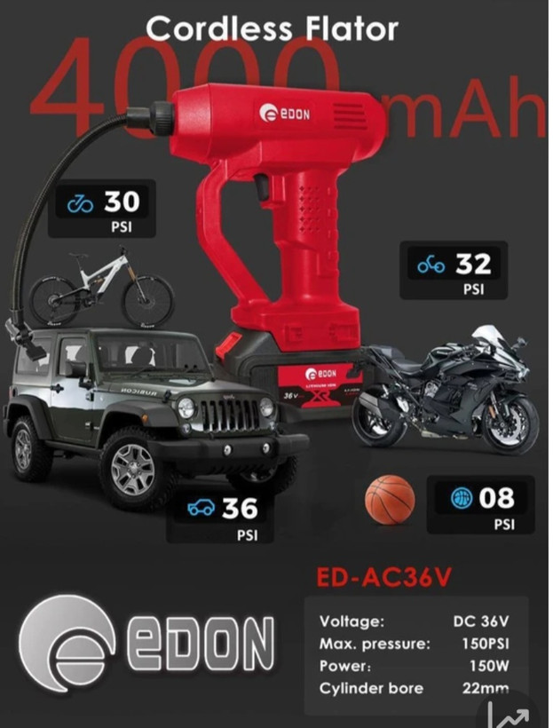 کمپرسور فندکی شارژی 36 ولت ۲ باتری ادون مدل ED-AC36V